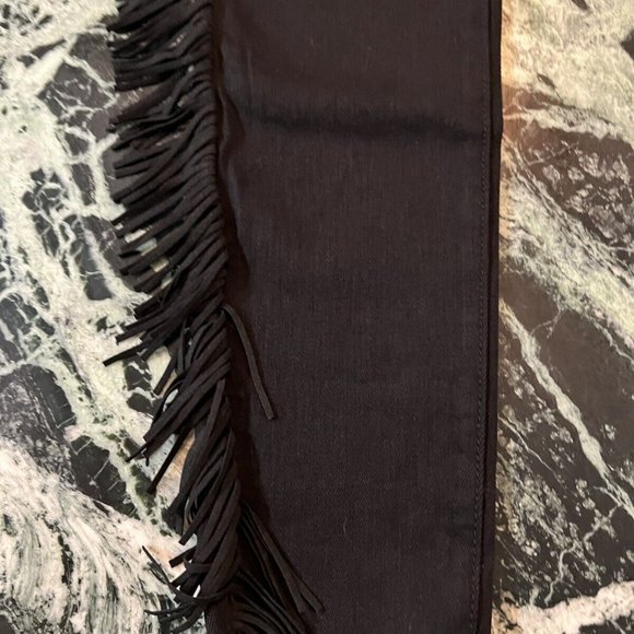 NWT Women's AQUA FRINGE RAW HEM black skinny JEANS size 26 high rise $98 - Picture 4 of 9